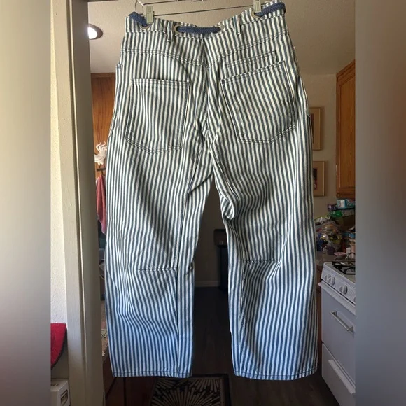 NWOT Free People Moxie Blue Railroad Stripe Pants size 28 Dark Slate - Picture 4 of 10
